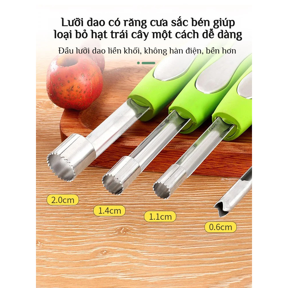 Bộ dụng cụ tách hạt trái cây bằng thép không gỉ / Dụng cụ tách hạt trái cây an toàn và hợp vệ sinh / Tách hạt nhanh trong 3 giây / Bộ dao tách hạt trái cây 4 món