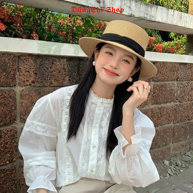 Nón cói mũ cói đi biển vành nhỏ nơ xếp 3 tầng viber tiểu thư nhẹ nhàng NC35