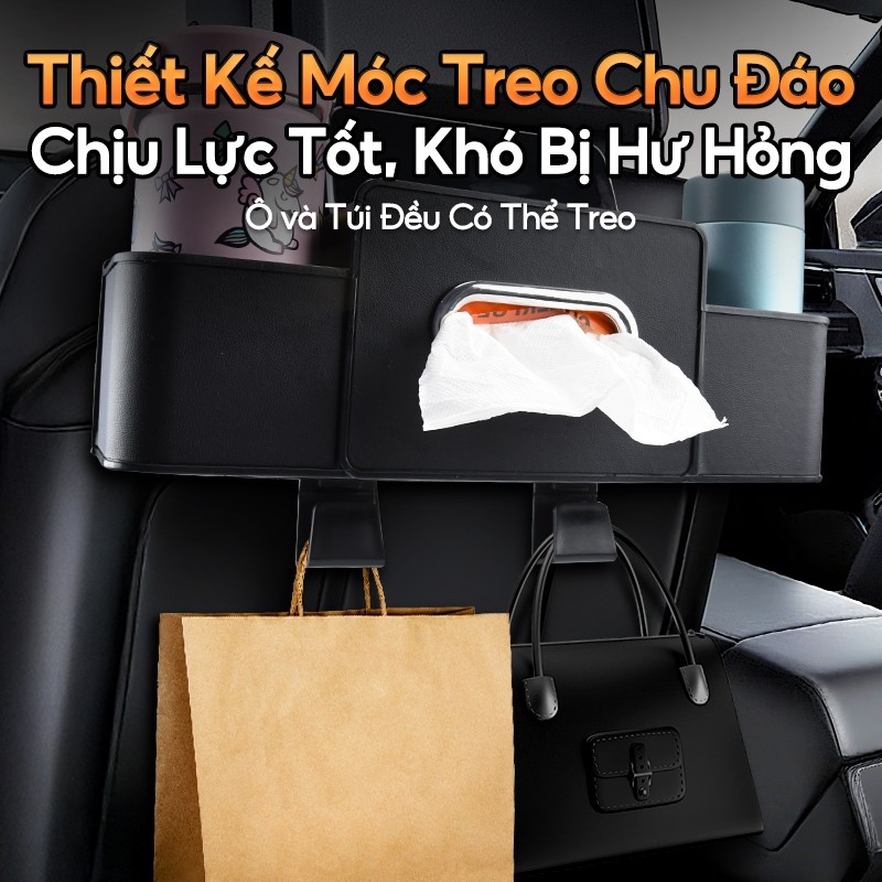 SOARFLY Hộp đựng đồ ghế sau xe ô tô đa năng, đựng bình nước tiện dụng, khăn giấy, kèm giá đỡ điện thoại