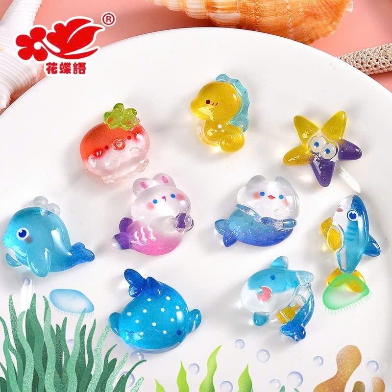 CHARM PHÁT SÁNG: Set Charm Đại Dương Cute – Cá Heo, Cá Mập, Sao Biển Kawaii Trang Trí Dép
