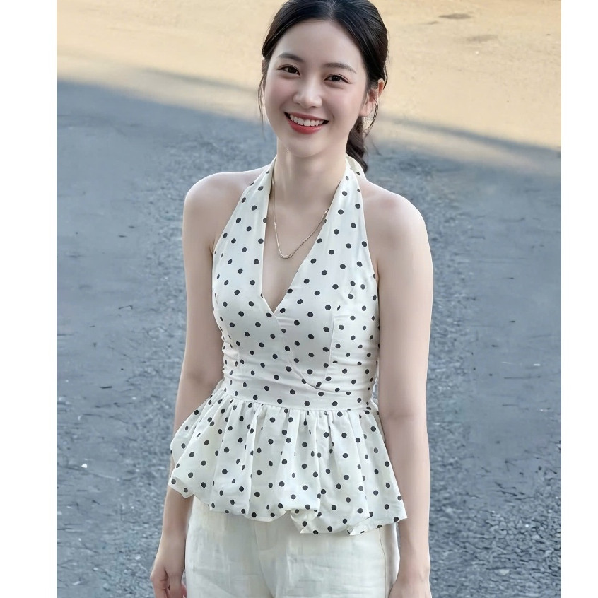 Áo Yếm Chấm Bi Hở Lưng Có Mút Dáng Bí đi biển đi chơi hot trend Xinh