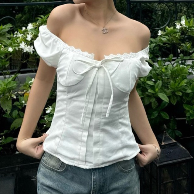 Áo Kiểu Linen Viền Ren Tay Bo - Rattit Top M380  Sài Gòn