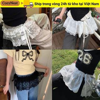 COZYNEST Ren Xù Váy, Xuyên Qua Thêu Ren Hoa Váy Mini, Y2K Dạo Phố Bông Tai Kẹp Xếp Ly Váy Quần Jean Trang Trí