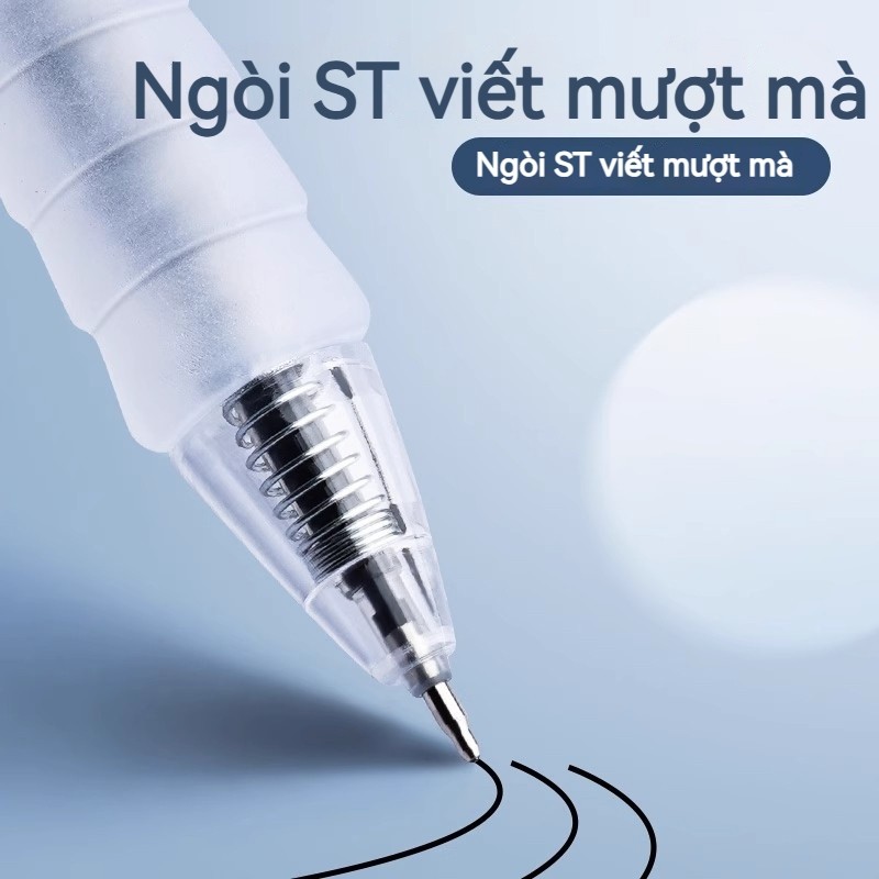 Bút bi văn phòng 0,5mm với đường nét mượt mà, không phai màu và đa dạng màu sắc: xanh dương, đen, đỏ