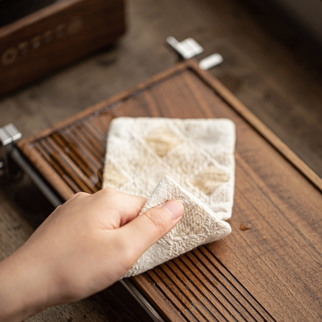 [Handmade] Khăn Lau Trà Thủ Công Vải Cotton Linen Cao Cấp - Khăn Tay Đa Năng Họa Tiết Quả Trám Cổ Điển - Quà Tặng Tinh Tế [27.5x8cm]