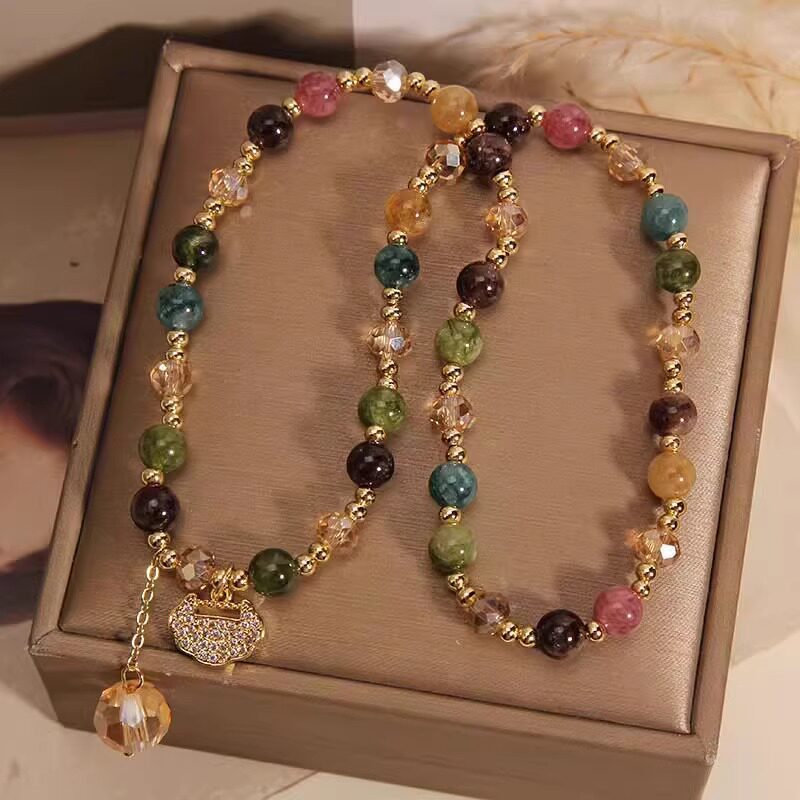 Mới Đôi Vòng Nhiều Màu Sắc Tourmaline Vòng Tay Nữ Ins Sang Trọng Tối Giản Tuổi Thọ Khóa Đính Hạt Vòng Tay Trang Sức