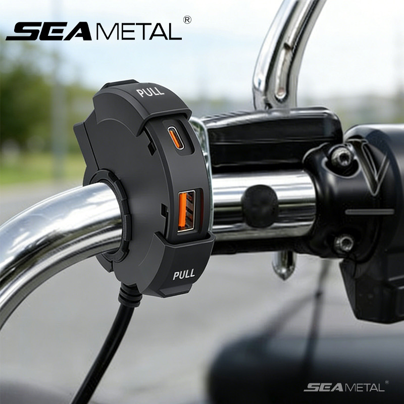 SEAMETAL Xe Máy USB Sạc Nhanh 30W Type-C Cổng Điện Thoại Di Động Ổ Cắm Điện Tay Cầm Chống Nước Gắn Chân Đế Sạc