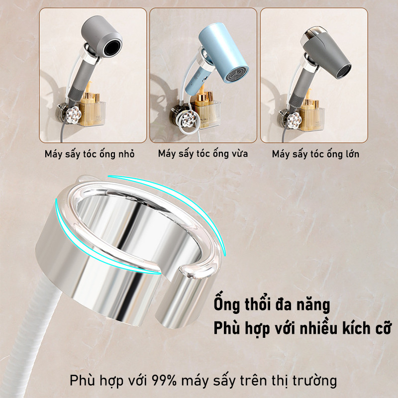 Giá Treo Máy Sấy Tóc Không Khoan - Hút Chân Không Chắc Chắn, Xoay 360° Tiện Lợi, Tổ Chức Gọn Gàng Phòng Tắm Hiệu Quả