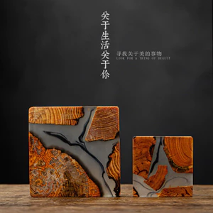 Miếng lót ly gỗ Cypress kết hợp Resin phong cách Zen Khay đựng trang sức & Đồng hồ thủ công cao cấp Đế lót cách nhiệt Phụ kiện chụp ảnh chuyên nghiệp
