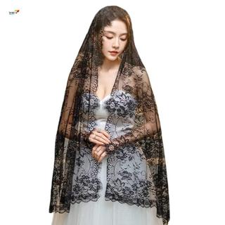 Khăn choàng cưới ren đen Mantilla dài dành cho nữ