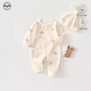 Bộ đồ ngủ có mũ trùm đầu bằng Cotton nguyên chất cho trẻ sơ sinh / Bộ đồ ngủ một mảnh dài tay cho bé loại A / Thoải mái dễ thương