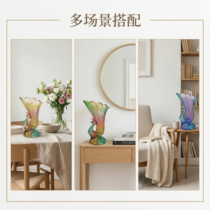 Phong Cách Mới Phượng Hoàng Bình Thủy Tinh Sắp Xếp Hoa Lối Vào Tủ Trưng Bày Ánh Sáng Châu Âu Phong Cách Sang Trọng Nghệ Thuật Trang Trí 9DBI
