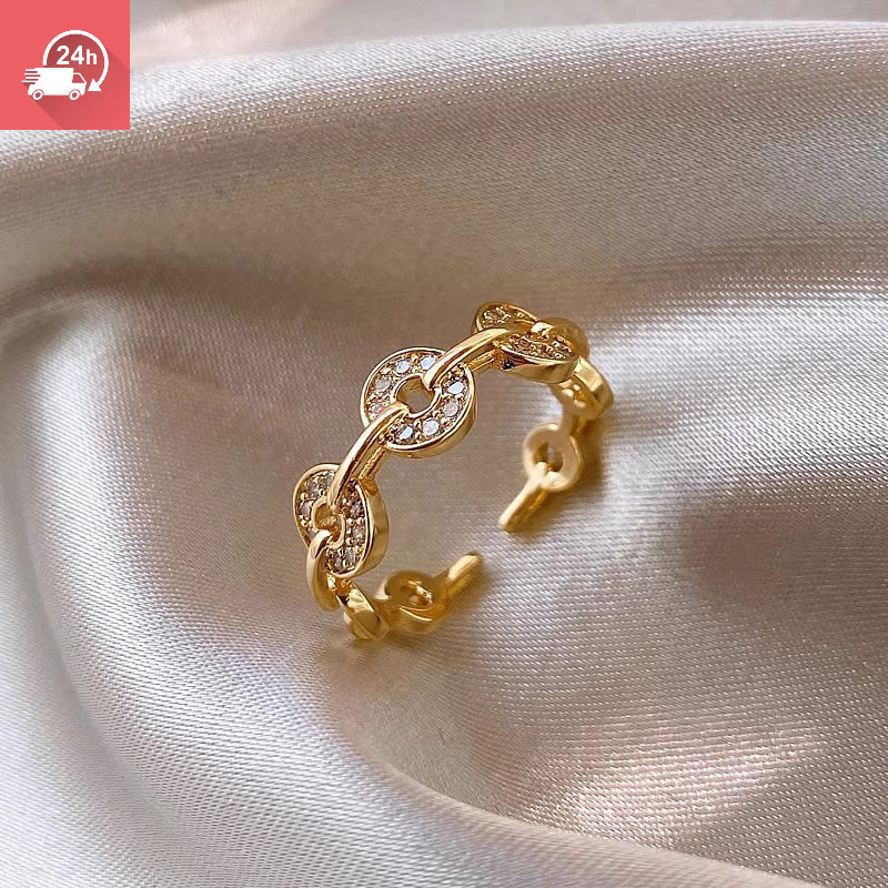 Nhẫn điều chỉnh được làm từ đồng mạ bạc, style thanh lịch dành cho nữ