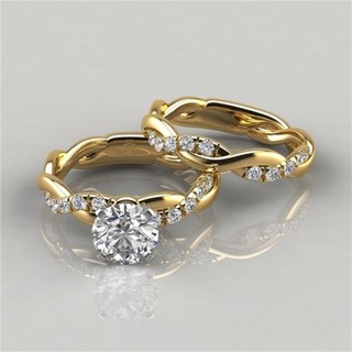 Phong Cách Châu Âu - Bộ Nhẫn Zircon Kẻ Sọc Màu Vàng, Quà Tặng Cưới Thanh Lịch cho Nữ