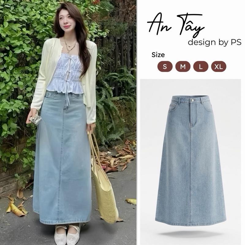 Chân váy jean nữ dáng dài 92cm form A tôn dáng chất denim đẹp dễ phối đồ #7926 7934