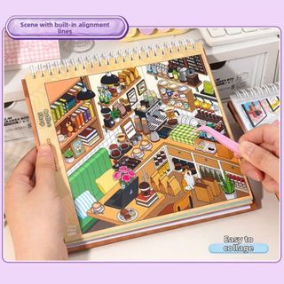 Sách Nhãn Dán SPEETTY, Kích Thước Lớn 10 Cảnh 33 Tờ Nhãn Dán Phong Cảnh, Cửa Hàng Làm Đẹp Cảnh Cửa Hàng PET Xếp Chồng Miếng Dán Quà Tặng Sinh Nhật