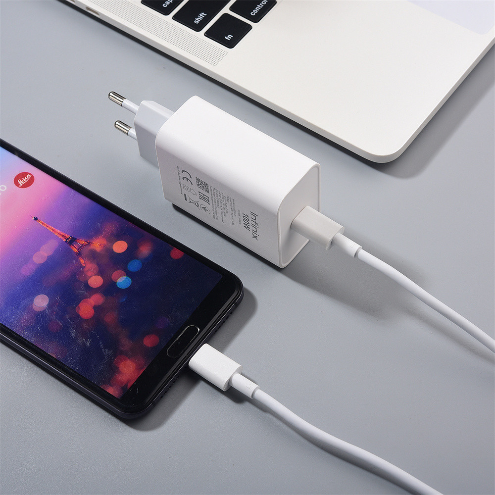 100W Max EU Infinix PD Bộ chuyển đổi sạc tường nguồn nhanh cho Zero Flip GT 20 30 Pro Note 50 40 Pro + Hot 50i 40i 1M USB C PD Cable