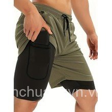 Quần short thể thao nam 2 trong 1, khô nhanh, thoáng khí cho chạy bộ và gym