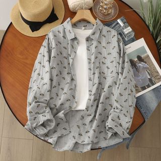 Áo sơ mi nữ tay dài phong cách Mori art, sợi cotton cao cấp, in mềm mại