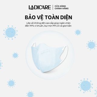 Khẩu trang 5D LADICARE 4 lớp dày dặn kháng khuẩn, ngăn bụi, chống thấm tốt, dây đeo mềm mại, đủ các màu