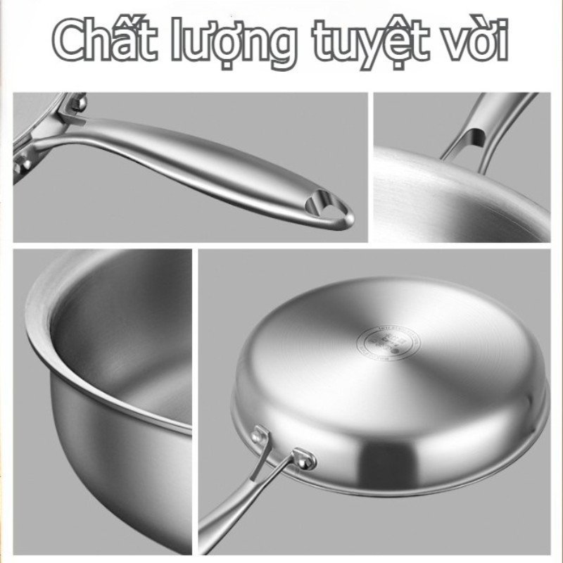 chảo rán thép không gỉ 316 chống dính chống bỏng đáy dày bền bỉ dễ vệ phù hợp bếp ga từ 28 30 cm