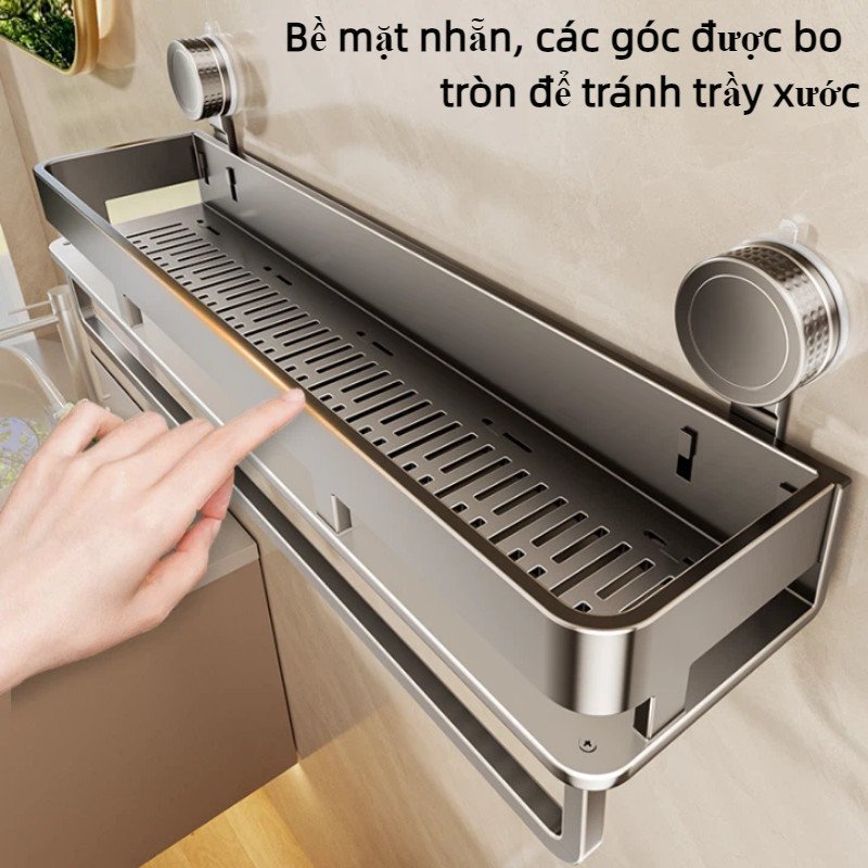 Kệ nhà tắm hút chân không thép carbon chống gỉ không khoan chịu lực tốt dễ tháo lắp màu xám