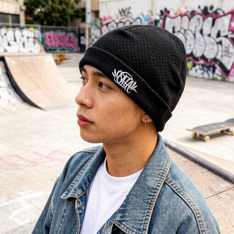 Mũ beanie phong cách hip-hop nylon thoáng khí thêu logo thân thiện da phù hợp đường phố nam nữ