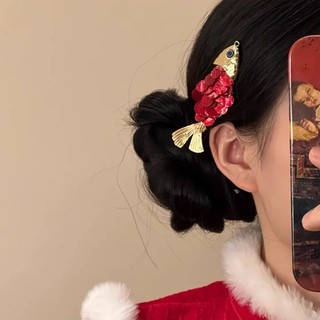 MAUROPOLI [Hàng có sẵn] Cá chép đỏ có vàng ~ Retro Đỏ Cá Koi Cân Tóc Nữ Niche Kẹp bên độc đáo Phụ kiện đầu lễ hội năm