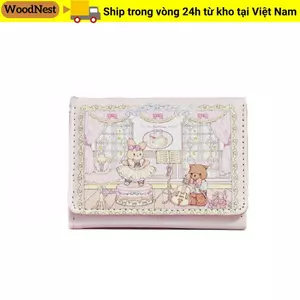 Ví ngắn WOODNEST, Túi đựng tiền nhiều khe cắm hình gấu và thỏ, Hộp đựng thẻ PU di động cổ điển dành cho nữ