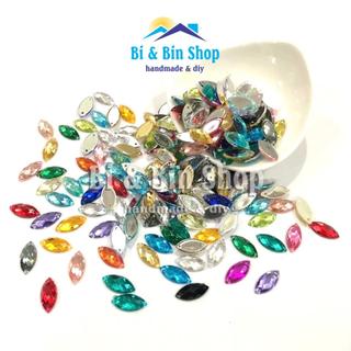 144 Viên Đá Kết Nhựa Lá Me 7x15mm Đính Kết Trang Phục Làm Phụ Kiện Thời Trang