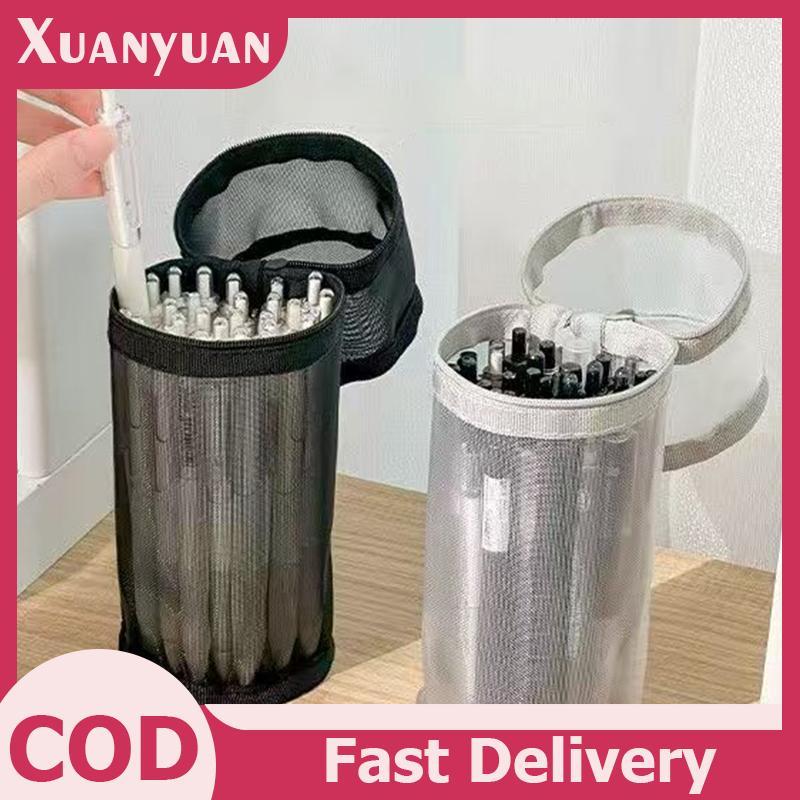 XUAN Lưới Kép Cọ Trang Điểm Túi Bảo Quản Bàn Chải Di Động Hộp Đựng Bàn Chải Dung Tích Lớn Đơn Giản Giá Đỡ Xô Du Lịch Túi Đứng VN