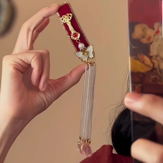 Kẹp Tóc Hình Bướm Đỏ Ngọc Trai - Phong Cách Dân Tộc Mới