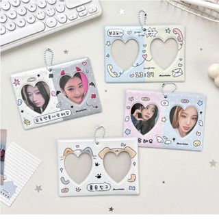 Khung ảnh WOAY Idol, Giá đỡ Photocard lưới đôi PVC CP, Giá đỡ thẻ hiển thị hình trái tim 3 Inch