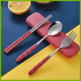 PTFU 3 Đũa Thìa Nĩa Bộ Đồ Ăn Di Động Bằng Thép Không Gỉ Có Thể Tái Sử Dụng Du Lịch Dã Ngoại Dao Kéo Có Hộp Mới