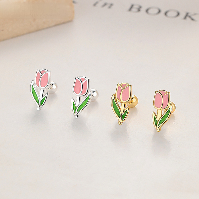 Bông tai ren hoa tulip bạc s925