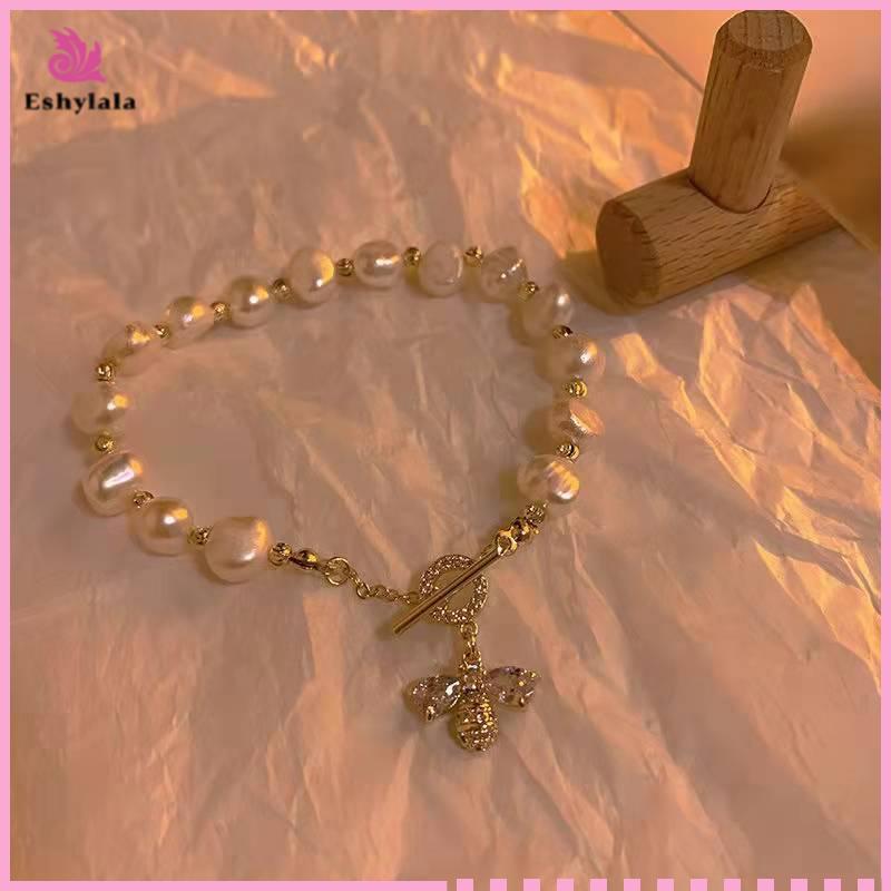 Vòng tay ngọc trai nước ngọt Baroque sang trọng Niche High Sense Zircon Bee Mặt dây chuyền Vòng tay sang trọng dành cho nữ Quà tặng [MỚI]