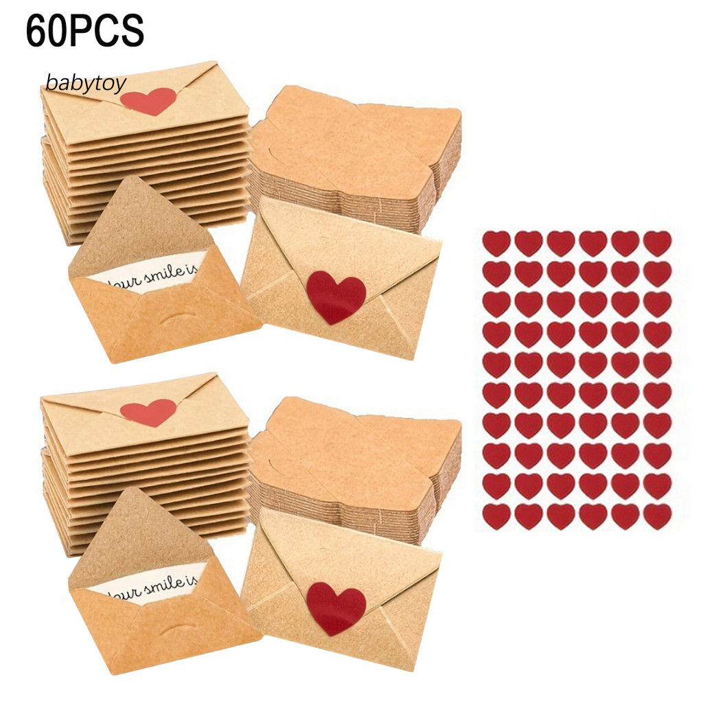 Thiệp chúc mừng mini BABY Thiệp chúc mừng thủ công 30 / 60 Chiếc Giấy ghi chú tình yêu mini có phong bì Thẻ dán trái tim tự làm cho ngày lễ tình nhân Quà tặng lãng mạn cho bạn trai bạn gái