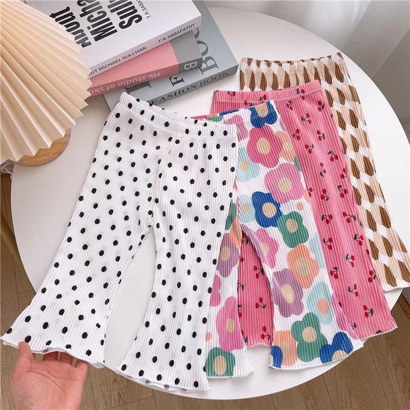 Quần loe bé gái Mùa hè Ice Silk Thin Floral Dots 80-130 Size FAIL