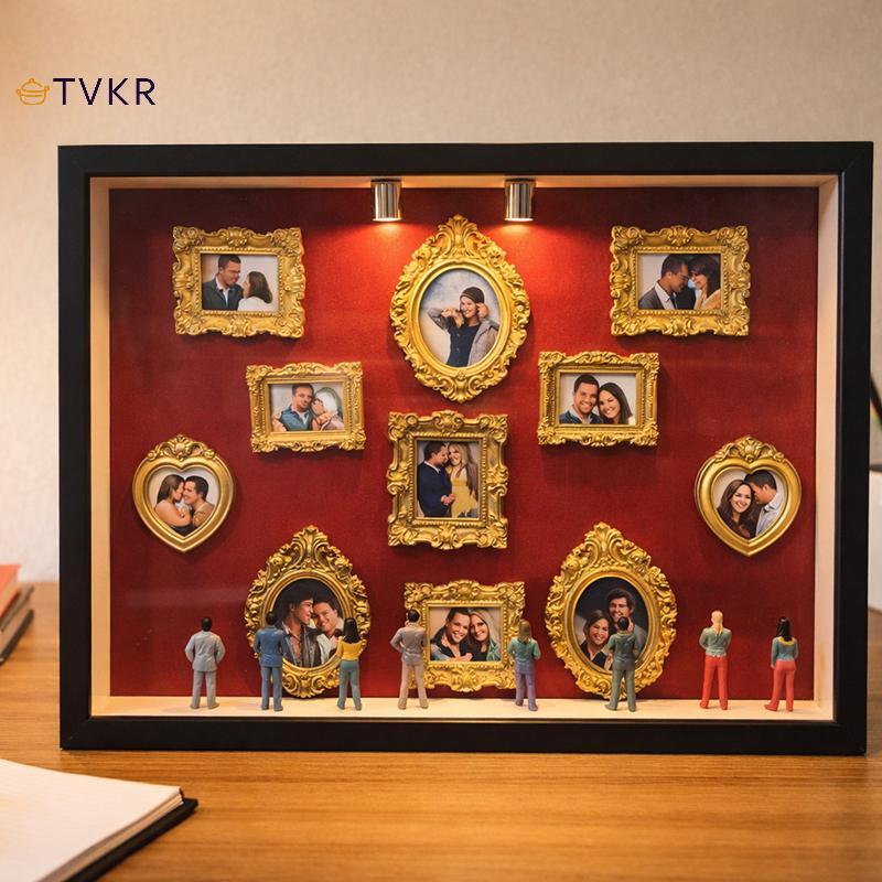 TVKR DIY Bảo tàng Hộp Silhouette, Hộp trưng bày ảnh bộ nhớ gia đình Khung hộp hình bóng có đèn, khung & tượng nhỏ OIK