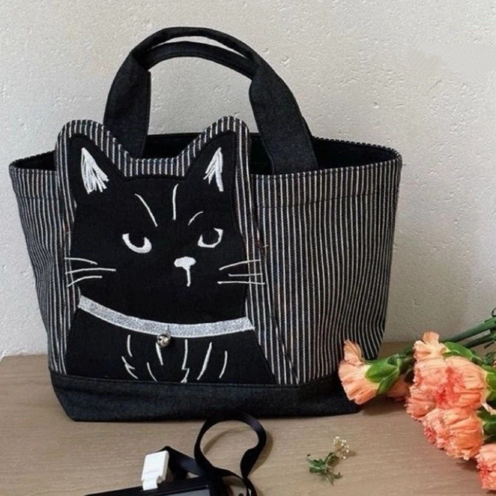 Túi xách HOBBYIN, Túi đựng đồ ăn trưa họa tiết hoạt hình bằng vải Canvas, Túi mua sắm di động dung tích lớn có thể tái sử dụng thời trang