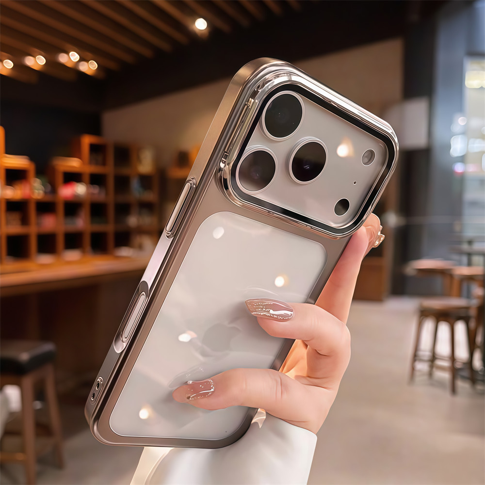 Ốp điện thoại khung trong suốt mạ điện cho iPhone 17 Pro Max Vỏ bảo vệ ống kính chống rơi vỏ cứng bảo vệ điện thoại