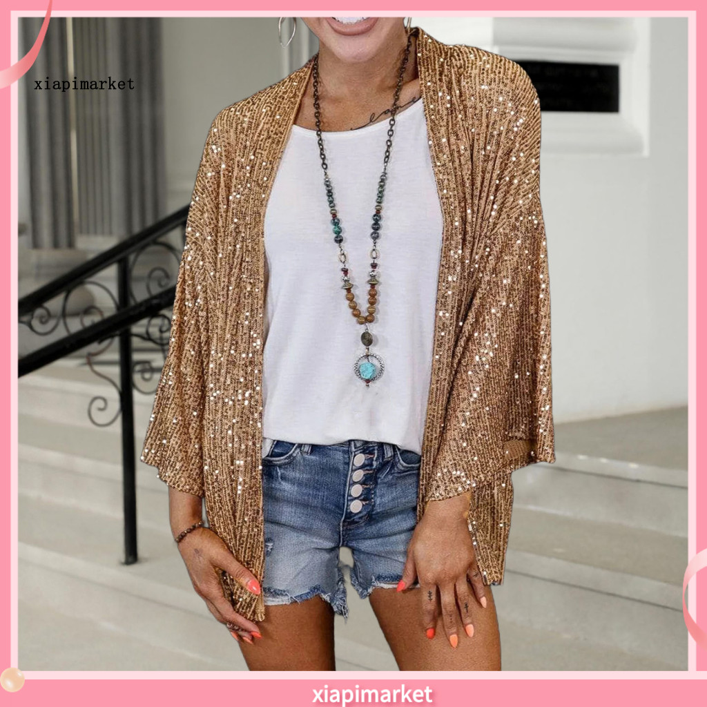 XIA | Áo Khoác Ngoài Nữ Sequin Dài Tay, Thích Hợp Cho Mùa Xuân Thu, Nhẹ Nhàng Thời thượng