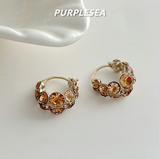 Bông Tai Hổ Phách Kim Cương Zircon, Phong Cách Pháp Sang Trọng, Thiết Kế Đơn Giản Linh Hoạt