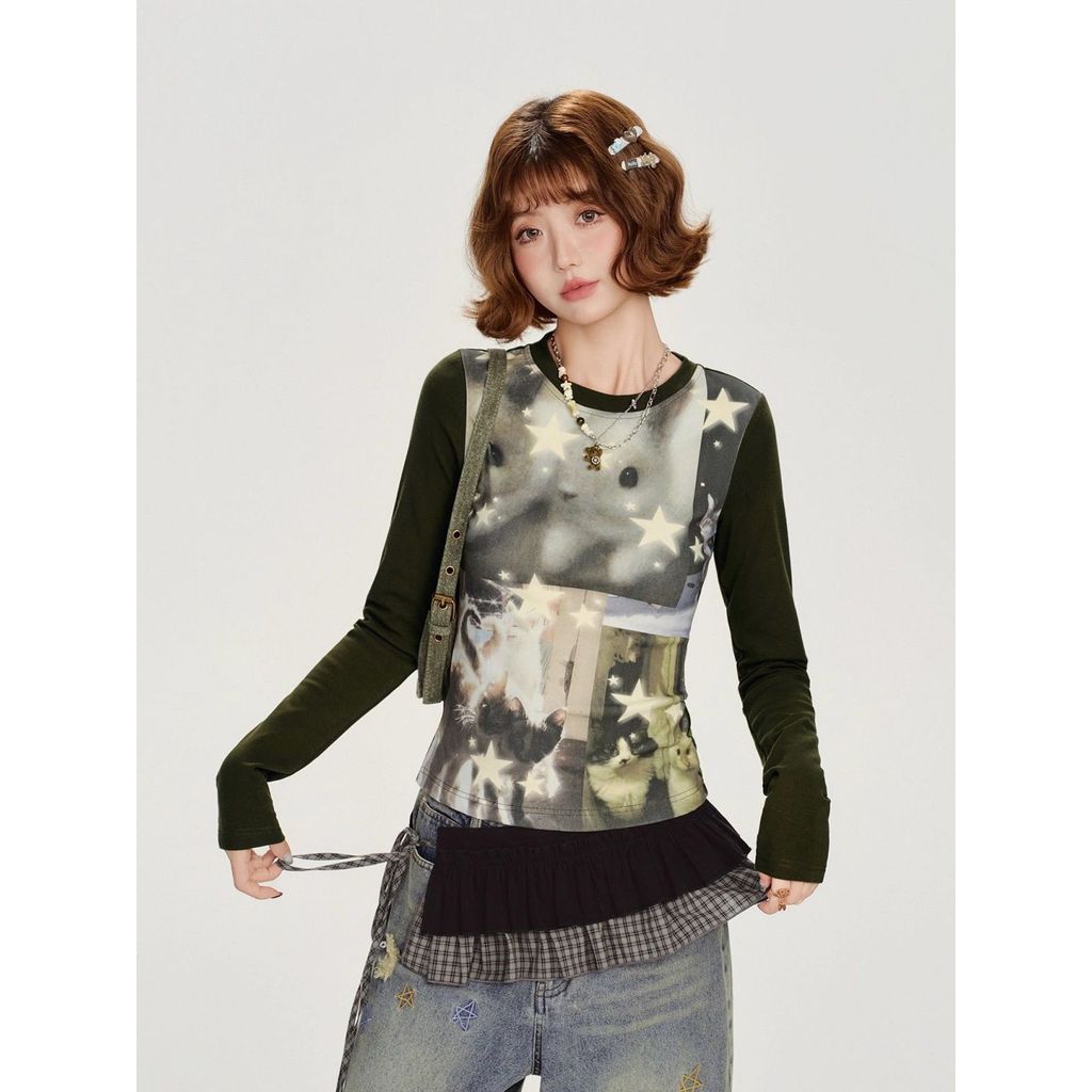 Váy bánh suông kẻ sọc retro layering, phong cách Y2K thời thượng