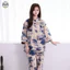 Đồ ngủ nữ tay ba phần tư phong cách Trung Hoa, chất liệu cotton nguyên chất, màu xanh trắng họa tiết rộng rãi