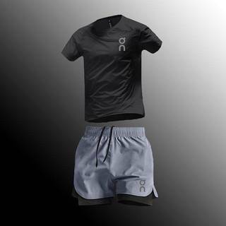 Exercise Running Outfit Summer Breathable Quick-Drying Men's and Women's Marathon Fitness round Neck Short Sleeve Track and Field Training Shorts r4Hu