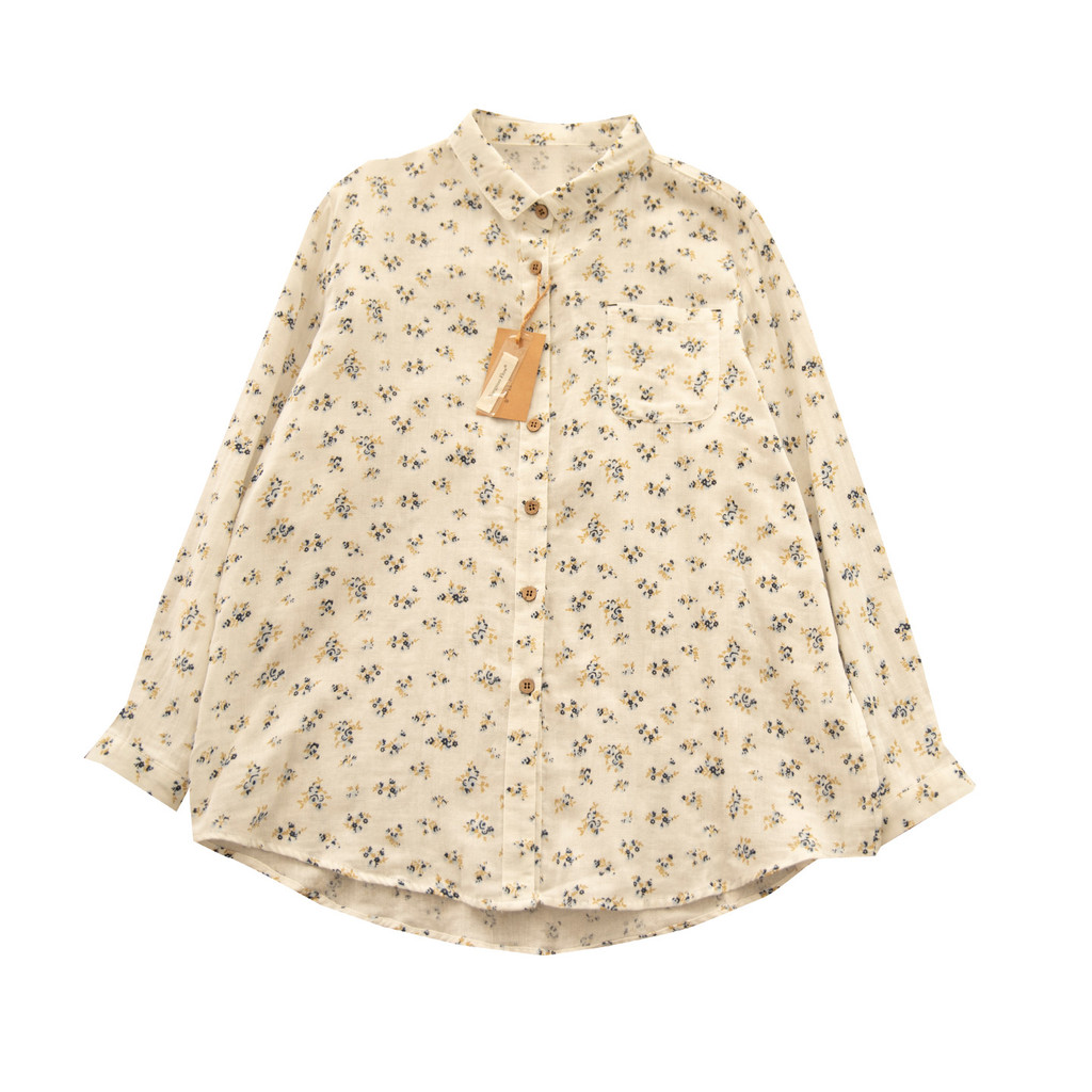 [Có sẵn] Áo sơ mi nữ từ sợi cotton 100%, thiết kế họa tiết hoa, form rộng thoải mái
