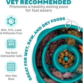 Bát ăn nhẹ vui nhộn – Dung tích 2 cốc vừa phải, cho ăn chậm, Chó & Mèo nhỏ đến vừa, Chống trượt, Xanh lam, Hoa văn thả