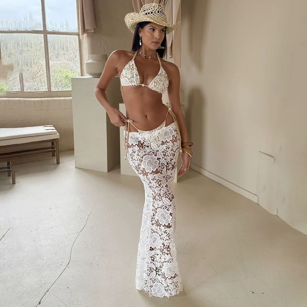 Nữ Chia Ba Mảnh Váy Dài Bikini Đồ Bơi Ren Bikini Đồ Bơi