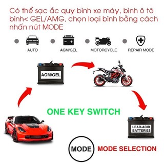 Sạc Bình Ắc Quy 12V 6A INTELLIGEN CHARGER 4AH - 100AH, Tự Ngắt Khi Đầy, Phục Hồi Ắc Quy Bằng Khử Sunfat,AIMVUKES